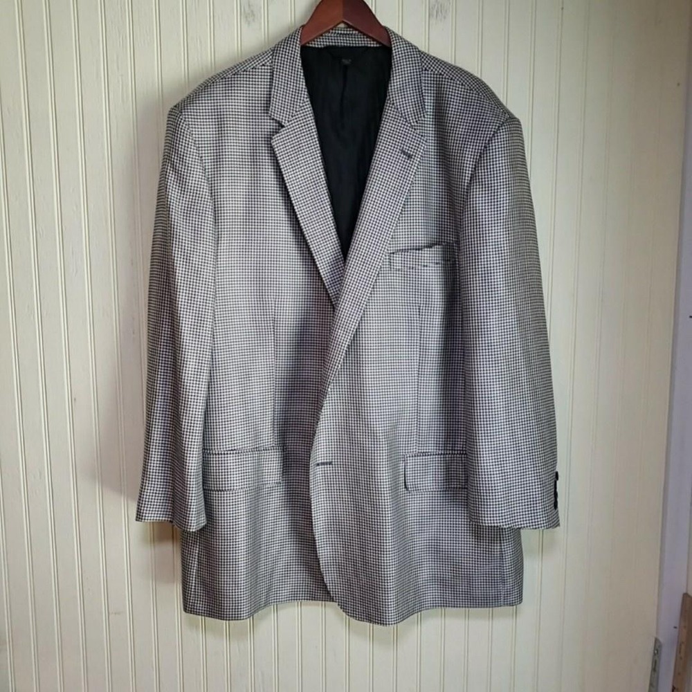 Baroni Blazer Mens 52L Gray Houndstooth Check Silk Wool Sport Coat Jacket